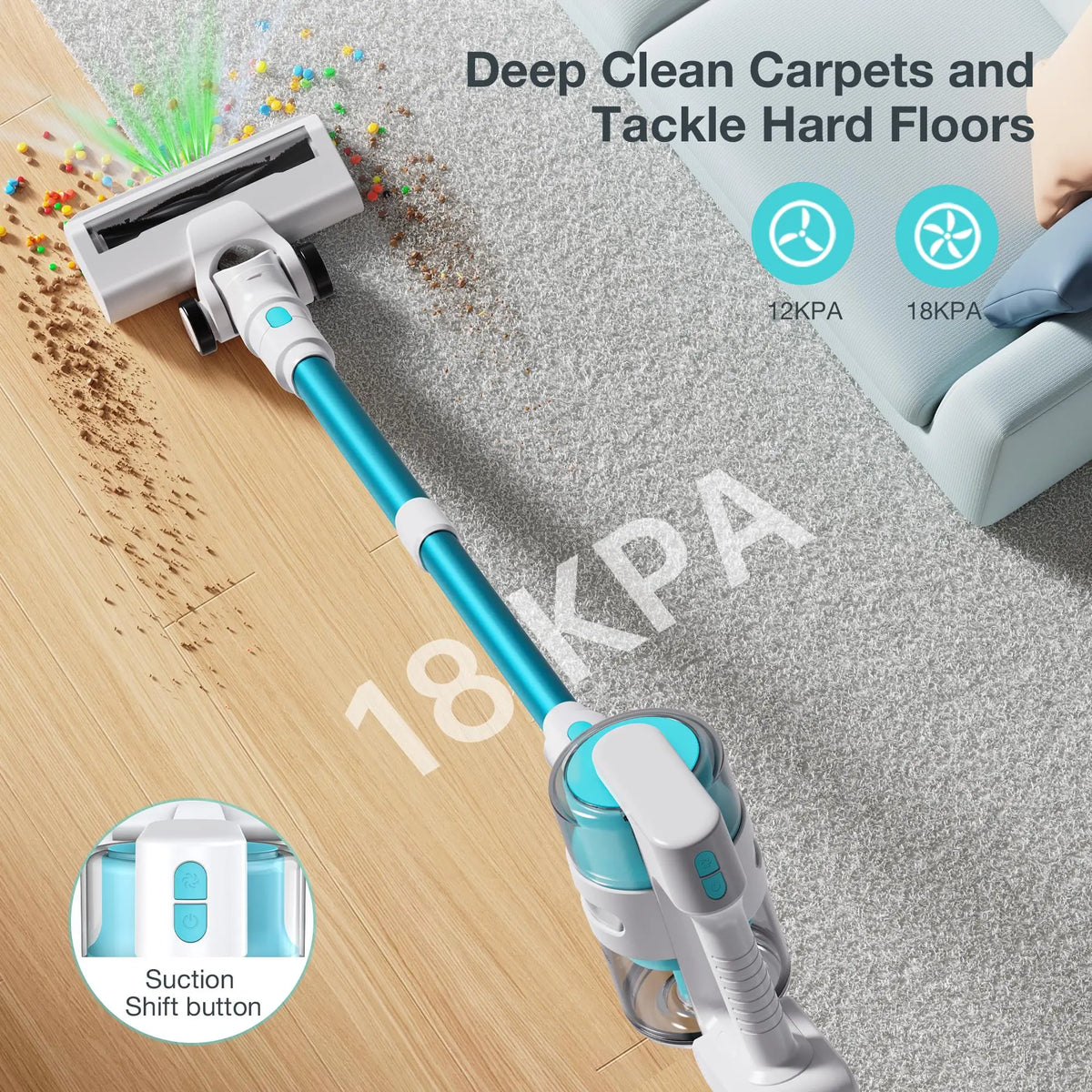 MOOSOO S6 Cordless Stick Vacuum Lightweight Powerful High Performa