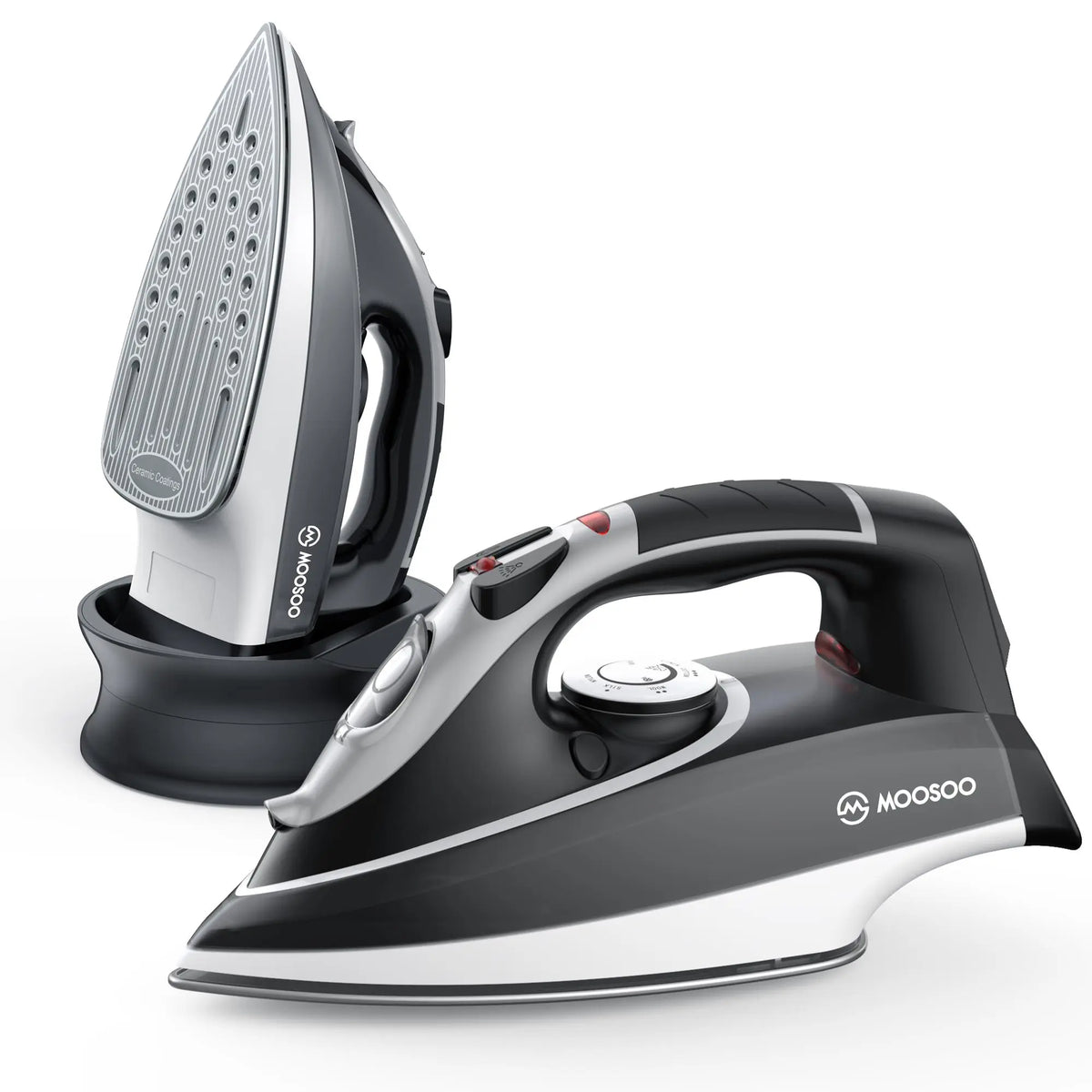 MOOSOO HC-3002RW Cordless Steam Iron with Quick-Charge Base – Non-Stic