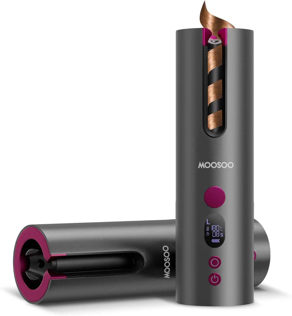 MOOSOO YB100 Cordless Automatic Hair Curler - 5200mAh Rechargeable Battery, LCD Display, 5 Temperature & Timer Settings - Gray MOOSOO®